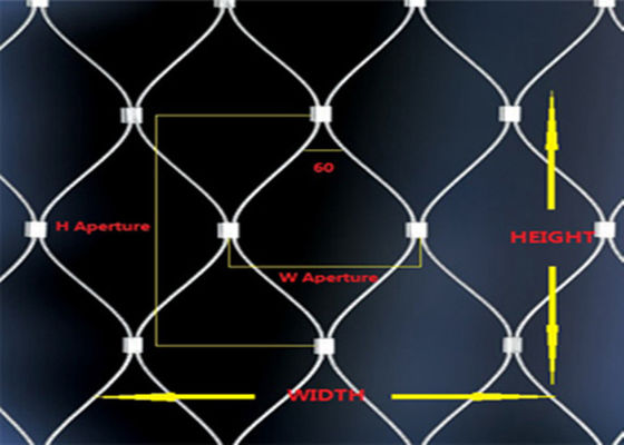Acciaio inossidabile decorativo durevole del tessuto di reticolato della maglia del cavo un angolo di 60 gradi